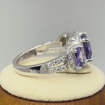 Sterling Silver Purple 3 Stone Halo CZ Ring