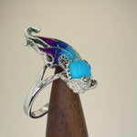 Sterling Silver Simulated Turquoise Fish Ghost Marcasite Ring