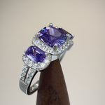 Sterling Silver Purple 3 Stone Halo CZ Ring