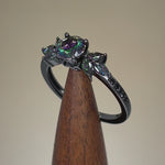 Sterling Silver Black Rhodium Flower Rainbow CZ Ring