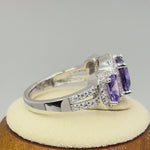 Sterling Silver Purple 3 Stone Halo CZ Ring