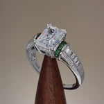 Sterling Silver Emerald-Cut Green CZ Ring