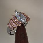 Sterling Silver Two-Tone Rose-Gold Marquise Engagement CZ Ring