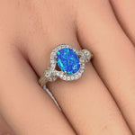 Sterling Silver Blue Oval Lab-Opal CZ Ring