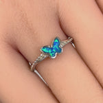 Sterling Silver Blue Lab Opal Butterfly Beaded Twist Ring