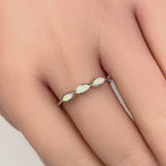 Sterling Silver Triple Marquise White Lab Opal Ring