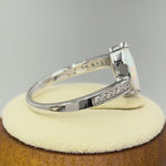 Sterling Silver Stylish White Lab Opal Marquise Cut & Clear CZ Ring