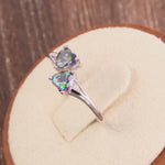 Sterling Silver Double Heart Rainbow CZ Ring