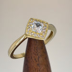 Solid 14K Yellow Gold Princess Diamond Halo CZ Ring