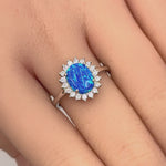 Sterling Silver Oval Blue Lab Opal CZ Ring