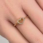 Solid 14K Yellow Gold Heart Diamond Ring