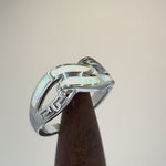 Sterling Silver White Lab Opal Greek Untwine Infinity Ring