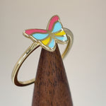 Solid 14K Gold Colorful Butterfly Ring