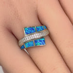 Sterling Silver Elegant Blue Lab Opal & Clear CZ Ring