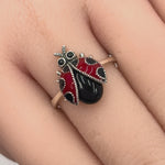 Sterling Silver Black Onyx and Enamel Ladybug Marcasite Ring