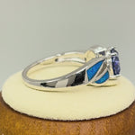 Sterling Silver Lab Opal Round Tanzanite CZ Ring