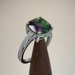 Sterling Silver Bi-Color Purple & Green Ombre Cushion Cut CZ Ring