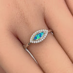 Sterling Silver Blue Lab Opal CZ Evil Eye Ring