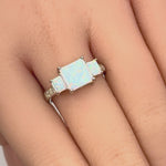 Sterling Silver White Lab Opal Square CZ Ring