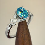 Sterling Silver Butterfly Aqua CZ Ring