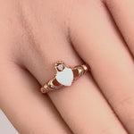 Sterling Silver Rose Gold Claddagh White Lab Opal CZ Ring
