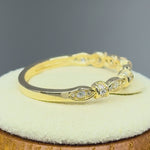 Solid 14K Yellow Gold Half Eternity Round Marquise Pattern Diamond Ring
