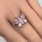 Sterling Silver Large Pink CZ Butterfly Ring