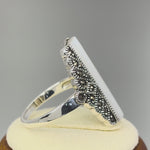 Sterling Silver Mother of Pearl Tall Marcasite Ring