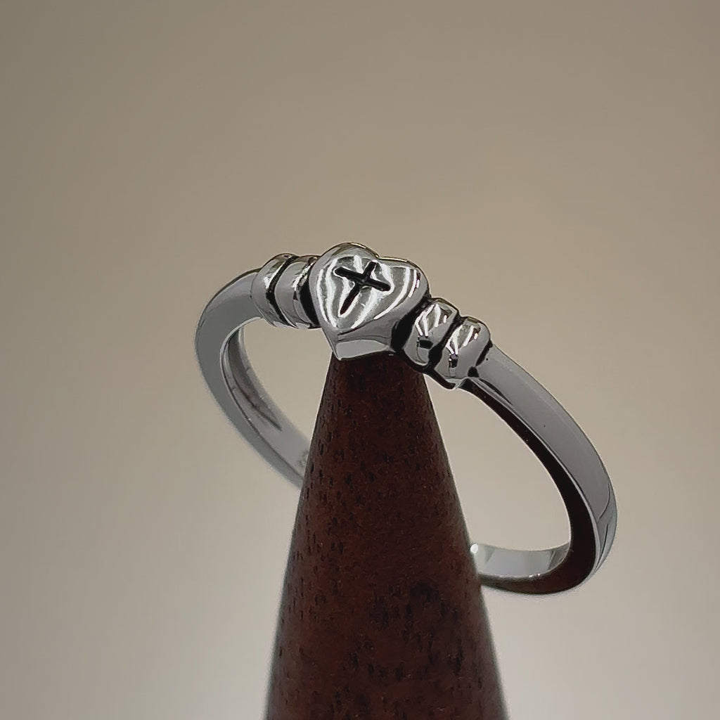 Sterling Silver Heart with Cross Ring for sale
