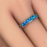 Sterling Silver Greek Blue Lab Opal Band Ring