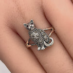 Sterling Silver Clever Cat Round Cut Garnet CZ Marcasite Ring