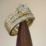 Solid 14K Yellow Gold Round Cut Triple CZ Ring Engagement Set