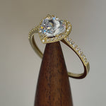 Solid 14K Yellow Gold Heart Cut Halo CZ Ring