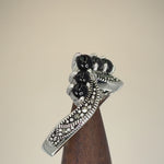 Sterling Silver Black Onyx Pointed V Marcasite Ring