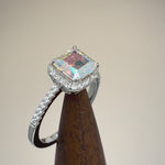 Sterling Silver Halo Iridescent Rainbow CZ Ring