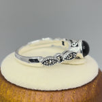 Sterling Silver Round Black Onyx Filigree Marcasite Ring