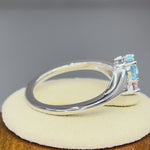 Sterling Silver Double Heart Pink & Aquamarine CZ Ring