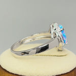 Sterling Silver Elegant Blue Lavender Lab Opal Oval Flower Halo CZ Ring