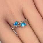 Sterling Silver Blue Lab Opal Double Leaf Wrap Ring