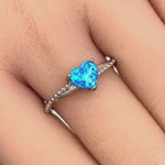 Sterling Silver Blue Lab Opal Heart Beaded Twist Ring