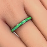Sterling Silver Black Rhodium Plated Green Lab Opal Ring