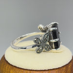 Sterling Silver Black Onyx Square Butterfly Marcasite Ring
