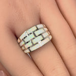 Sterling Silver Bricks White Lab Opal Ring
