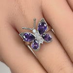 Sterling Silver Purple CZ Butterfly Ring