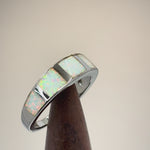 Sterling Silver 3 Square White Lab Opal Ring