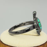 Sterling Silver  Black Rhodium Plated Turtle Green Lab Opal Ring
