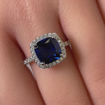 Sterling Silver Cushion Cut Blue CZ Ring
