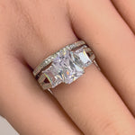 Sterling Silver 3-Stone Princess-Cut CZ Engagement Set Ring