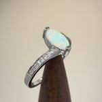 Sterling Silver Stylish White Lab Opal Marquise Cut & Clear CZ Ring