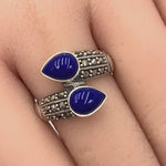 Sterling Silver Marcasite Pear Shape Blue Lapis Ring